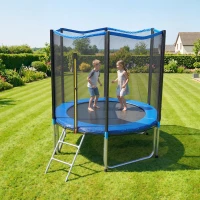SPORTNOW Trampolino Elastico da Giardino Ø244x240 cm con Rete di Protezione e Scala, in Acciaio e PP, Blu(m-10)