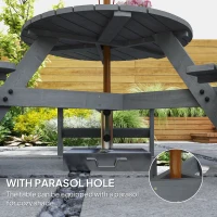 Outsunny Wooden Garden Dining Set, 6 Seater Round Dining Picnic Table with Matching Bench, Garden Furniture Set with Parasol Hole for Outdoor Patio Party and Family Gatherings, Grey(m-4)