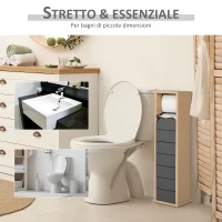 HOMCOM Armadio da Bagno Porta Carta Igienica Organizzatore Ripiano Regolabile Color Bambù Grigio 18x18x75cm(m-8)