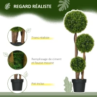 HOMCOM Arbre artificiel buis avec 3 boules feuilles de bambou pot inclus intérieur et extérieur hauteur 110 cm vert(m-4)