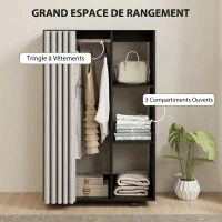 HOMCOM Armoire penderie vêtement dressing mobile 4 roulettes tringle à vêtements et étagères ouvertes 80 x 40 x 128 cm noir(m-4)