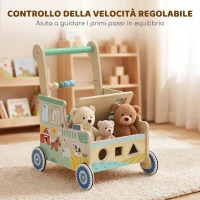 AIYAPLAY Girello per Bambini in Legno, Carrello Primi Passi con Vano Portaoggetti, per Bambini 1-3 Anni, Verde(m-6)