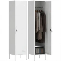 HOMCOM Armadio Metallico con Porta Chiudibile, Portanome e Asta Appendiabiti, 40x40x179 cm, Bianco(m-1)