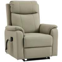 HOMCOM Poltrona Elettrica Alzapersona Reclinabile 170° in Pelle Finta Traspirante con 2 Motori, Telecomando, 4 Ruote, Freno, Poggiapiedi, Tasche Laterali, Crema(m-11)