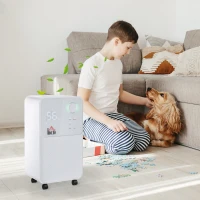 HOMCOM Desumidificador Elétrico 2000ml 12L/Dia com 4 Modos 2 Velocidades Tela LED Luzes Indicadoras Temporizador e Rodas Silencioso para Casa 28x20x50,5cm Branco(m-10)