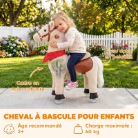 AIYAPLAY Cheval à bascule en peluche avec tête rotative, roues roulantes et sons de hennissement, dès 2 ans, marron clair(m-4)
