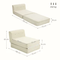 HOMCOM Bodensofa, faltbare Gästematratze, leicht, Cordbezug, 73x100x65 cm, Cremeweiß(m-3)