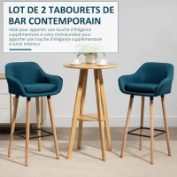 HOMCOM Tabourets de Bar Design scandinave - Lot de 2 tabourets de Bar Grand Confort avec Repose-Pieds et accoudoirs - Bois massif Lin bleu(m-4)