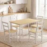 HOMCOM Set Masă pentru Sufragerie cu 4 Scaune, Masă Dreptunghiulară 108 cm, Scaune cu Spătar cu Șipci, Stejar și Alb(m-2)
