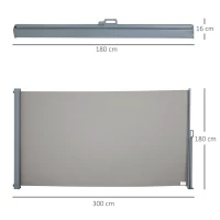 Outsunny Store latéral brise-vue rétractable 300 x 180 cm, paravent extérieur en aluminium, protection solaire, brise-vue extensible pour balcon, jardin, terrasse, gris(m-3)