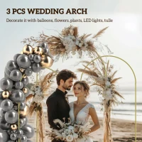 Outsunny Wedding Arch Frame Set, 2.2, 2, 1.8 m Metal Backdrop Stand Set of 3, Balloon Stand Set for Birthday Party, Bridal Shower, Graduation, Ceremony, Banquet Decorations, Gold Tone(m-4)