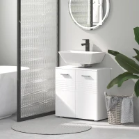 kleankin Mobile Sottolavabo per Bagno a 2 Ante, Armadietto Salvaspazio per Lavandino in Legno con Mensola Regolabile, Bianco Lucido(m-8)