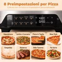 HOMCOM Forno elettrico per pizza con 8 programmi, timer e pietra in ceramica, 2200 W(m-5)
