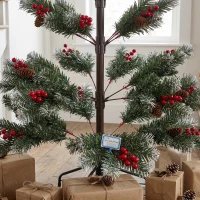 HOMCOM Albero di Natale innevato 180 cm con 840 rami, bacche, pigne e base pieghevole, verde(m-4)