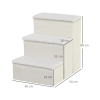 PawHut Scaletta per Cani a 3 Gradini con Vano Contenitore, Pieghevole e Lavabile, 40x54x48 cm, Bianco(m-3)