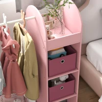 AIYAPLAY Appendiabiti per Bambini con Ripiani, Scatole e Specchio in Legno, Rosa(m-8)