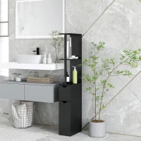 kleankin Coloană pentru baie cu 2 rafturi și 2 dulapuri, mobilier înalt și compact pentru baie, 15,2x29,8x118 cm, negru(m-10)