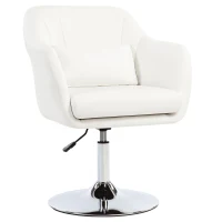 HOMCOM Cadeira de Escritório Giratória 360° Tamborete de Bar Cozinha Cabeleireiro com Encosto Envolvente Altura Ajustável 60x60x79-91 cm Branco(m-1)