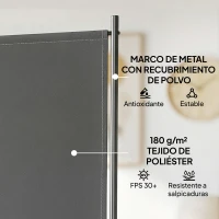 Outsunny Biombo Plegable de 3 Paneles 260x180 cm Biombo Separador de Ambientes con Soporte de Metal UPF 30+ Gris Oscuro(m-6)