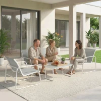 Outsunny Conjunto Jardín Exterior de 4 Piezas con Sofá de 2 Plazas 2 Sillones Mesa de Vidrio Templado Tela Textilene Gris Claro(m-10)