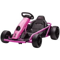 HOMCOM 24 V Elektrisch Go-Kart voor Kinderen tot 13 km/u Gokart met Driftfunctie, Drift-Kart met 2 Motoren voor 8–12 Jaar Roze(m-17)