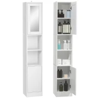 kleankin Colonna Bagno Salvaspazio in Legno con Specchio e Apertura a Pressione, 30x28x170cm, Bianco(m-1)