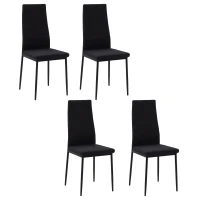 HOMCOM Lot de 4 chaises de salle à manger chaises de cuisine avec dossier haut pieds en métal et tissu en lin 41x50x97cm noir(m-11)