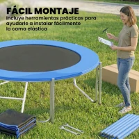 SPORTNOW Cama Elástica Exterior Ø244 cm Trampolín para Niños con Red de Seguridad Escalera y Acolchado de Muelles Azul(m-8)