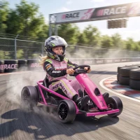 HOMCOM 24 V Elektrisch Go-Kart voor Kinderen tot 13 km/u Gokart met Driftfunctie, Drift-Kart met 2 Motoren voor 8–12 Jaar Roze(m-10)