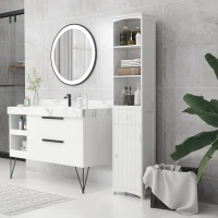 HOMCOM Mobiletto a Colonna Bagno Salvaspazio in MDF Bianco, Armadietto Bagno Multifunzione per Camera con 3 Ripiani 34x24x170cm(m-6)