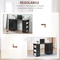 HOMCOM Scrivania Moderna in Legno con 3 Cassetti e 3 Ripiani per Camera e Ufficio, 120x49x72cm, Nero(m-6)