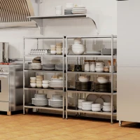 HOMCOM Scaffale da Cucina a 5 Livelli Regolabili su 13 Altezze Diverse, in Acciaio Inox, 91x40x139 cm, Argento(m-8)