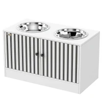 PawHut Estação de alimentação para cães com 2 tigelas de aço inoxidável, armário para utensílios, para cães grandes, acessórios, Branco(m-7)