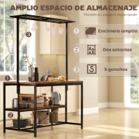 HOMCOM Estantería de Cocina con Puertos USB Tomas de Corriente y Almacenaje con Baldas Ganchos y Encimera Amplia 116x70x182 cm(m-5)