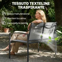 Outsunny panca da giardino in metallo, 2 posti, tessuto traspirante Texteline, colore grigio.(m-5)