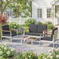 Outsunny Set Divani Giardino 4 Persone: 2 Poltrone, Divanetto, Tavolino.(m-10)