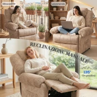 HOMCOM Poltrona Relax Reclinabile Manuale in Tessuto con Poggiapiedi Estraibile e Tasca Laterale, Beige(m-4)