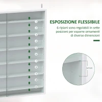 HOMCOM Bacheca Portaoggetti a 5 Ripiani Regolabili in Legno con Ante in Vetro, 80x9.5x83 cm, Bianco(m-4)
