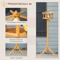 PawHut Domek dla ptaków ze stojakiem Drewniany karmnik z platformą skośny metalowy dach Ø57,7 x 153H cm Naturalne drewno(m-5)