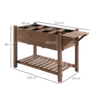 Outsunny Letto per Orto Rialzato in Legno con Ripiano Pieghevole e Mensola Inferiore, 123x54x80cm(m-3)