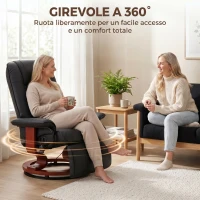 HOMCOM Poltrona Relax Reclinabile Manualmente fino 145° con Poggiapiedi e Rivestimento in Finta Pelle, Nero(m-5)