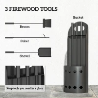 Outsunny 4 Pieces Fireplace Companion Set, Metal Fireplace Accessories Fireside Companion Set with Broom, Shovel, Poker, Bucket, Black(m-4)