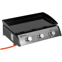 Outsunny Gas Plancha Barbecue Grill with 3 Stainless Steel Burner, 7.5kW, Portable Tabletop Gas BBQ with Non-Stick Griddle for Camping Picnic Garden Party Festival(m-1)