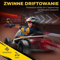 HOMCOM 24 V elektryczny gokart dla dzieci do 13 km/h z funkcją driftu, drift-kart z 2 silnikami dla 8-12 lat, biały(m-4)