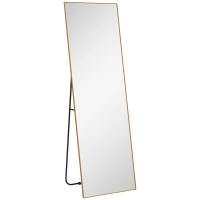 HOMCOM Grand miroir pleine longueur rectangulaire, 50 x 160 cm, miroir sur pied, mural ou pocé contre mur, doré(m-1)