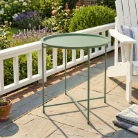 Outsunny Petite table basse ronde table d'appoint plateau amovible avec bord relevé pieds pliables en acier Ø 46 x 53 cm vert(m-2)