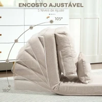 HOMCOM Sofá-Cama Individual Dobrável Estofado em Linho com Encosto Ajustável 5 Posições e 1 Almofada Bege(m-4)