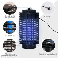 Outsunny Lampada Antizanzare Elettroinsetticida con Luce UV per Interno ed Esterno, 11x11x26 cm, Nero(m-6)