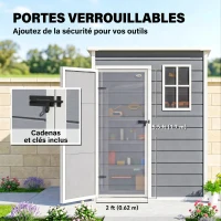 Outsunny Abri de jardin 1,14 m² pour outils - porte verrouillable, aération et fenêtre - dim. 151L x 92l x 193H cm  - plastique, gris(m-6)