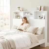 HOMCOM Cabecero de Cama 140 cm con Almacenaje Cabezal de Cama con 4 Compartimentos Abiertos para Dormitorio Blanco(m-12)